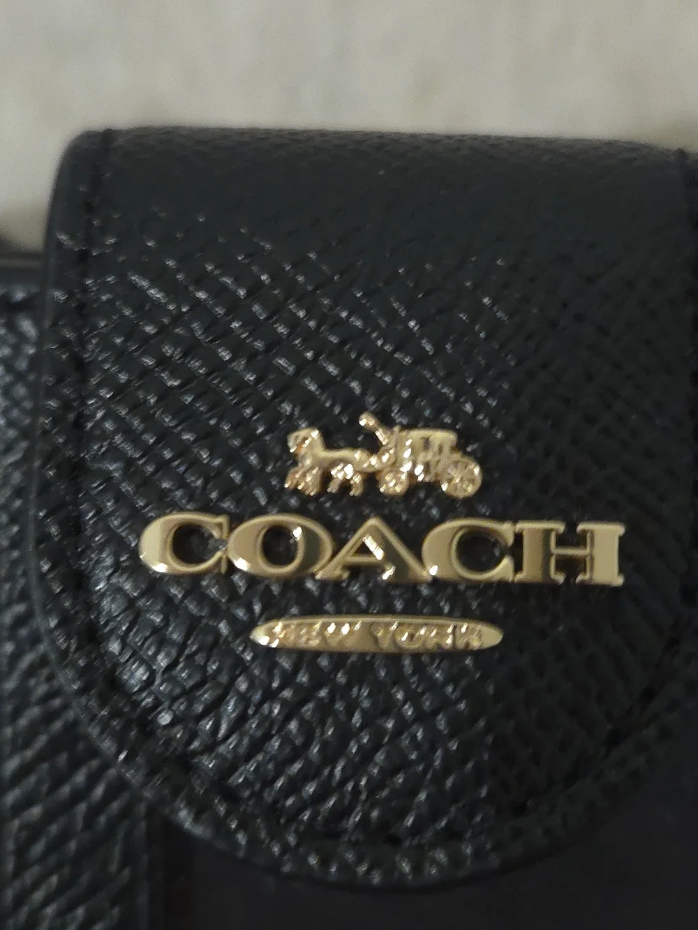 Coach Black Leather Compact Wallet with Gold Logo